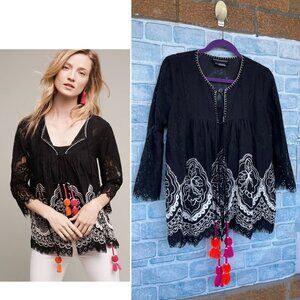 Hemant & Nandita Anthropologie Embroidered Cara Lace Blouse size small